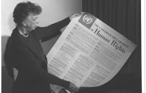 Eleanor Roosevelt and United Nations Universal Declaration of Human Rights, Lake Success, New York, November 1949.