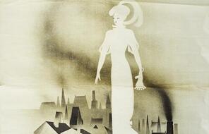 Simple illustration of a silhouetted woman against a cityscape that is comprised of soot from chimneys