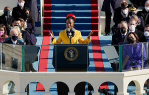 Amanda Gorman speaking at the 2021 inauguration of President Joe Biden.