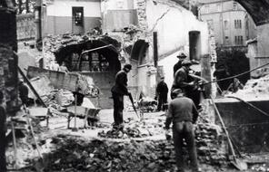 What remained of the synagogue in Dortmund, Germany, after the Kristallnacht pogrom in November 1938.