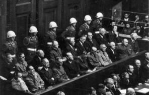 Defendants in the dock during the Nuremberg war crimes trials.