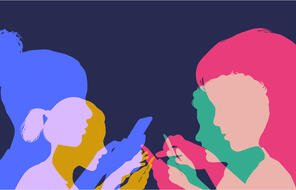 Picture of Children Using Mobile phones stock illustration.