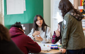 Students engage in classroom discussion.
