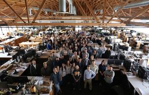  Group photo of Marmol Radziner employees, a unique design-build practice led by architects.