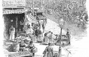 Graphic of a market scene in the Jewish Quarter.