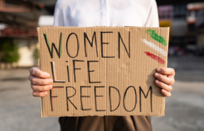 Woman protesting for women's rights in Iran