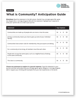 Preview of What Is Community? Anticipation Guide 