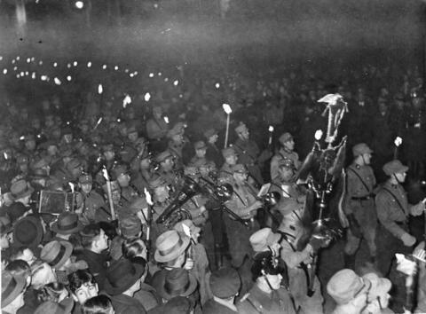  On the night of January 30, 1933, SA men paraded with torches through Berlin to celebrate Hitler’s appointment as chancellor.