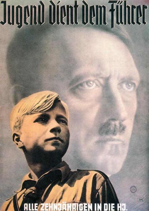 This 1935 poster promotes the Hitler Youth by stating: “Youth serves the Führer! All ten-year-olds into the Hitler Youth.”