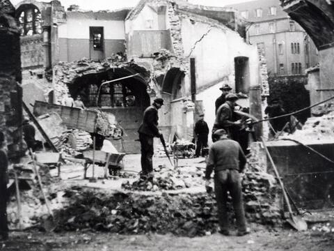 What remained of the synagogue in Dortmund, Germany, after the Kristallnacht pogrom in November 1938.