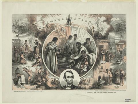 Thomas Nast's celebration of the emancipation of Southern slaves with the end of the Civil War.