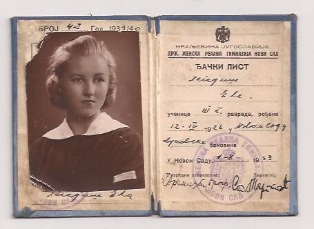 Ava Kadishson Schieber's student identity card, 1939.