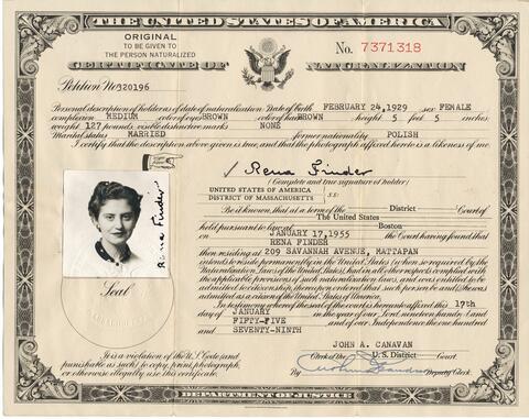 Rena's Naturalization Certificate