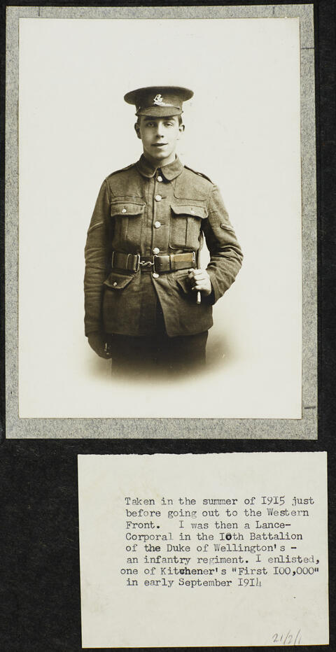 J.B. Priestley as lance corporal in the First World War.