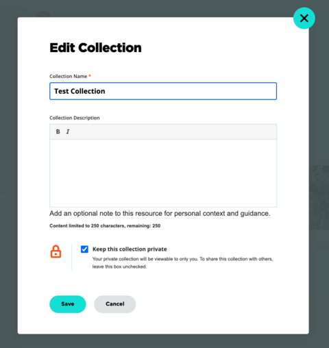 Edit screen for a user collection