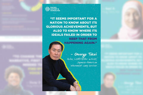 Portrait of George Takei and his quote