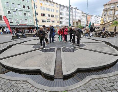 In Kassel, Germany, artist Horst Hoheisel created a “counter-memorial” marking the site where a majestic fountain built by a Jewish citizen once stood; it had been destroyed by Nazis in 1939.