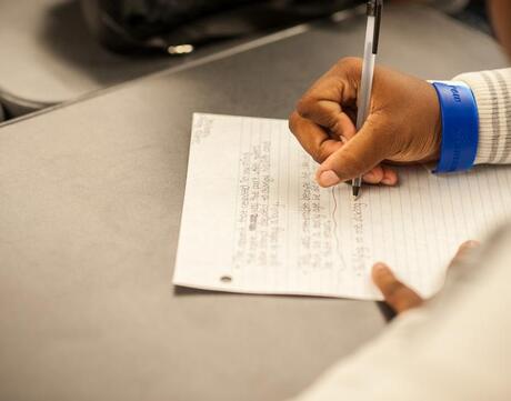 Zoomed in photo of student writing.
