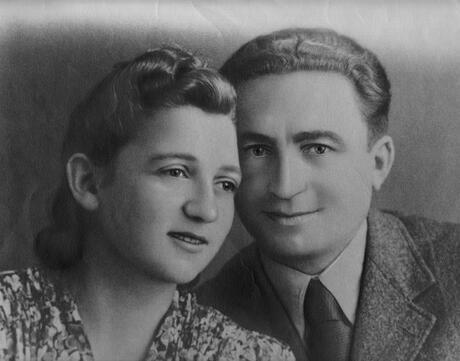 Sonia Orbuch, a Jewish partisan in Poland during the Holocaust, and her husband on their wedding day in 1945.