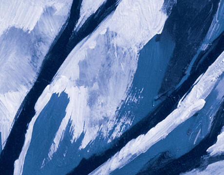 Abstract blue painting. Teaser image for a unit on Teaching about the Holocaust and Human Behavior for middle and high school students.