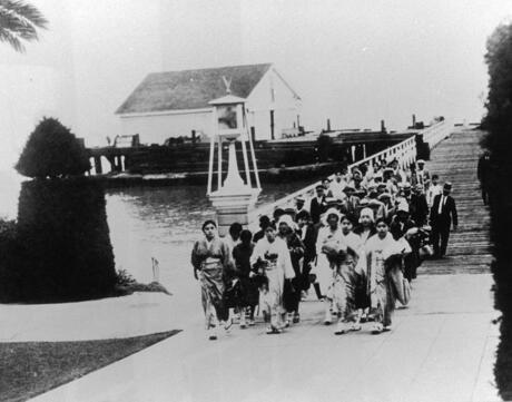 Immigrants arriving at Angel Island. 