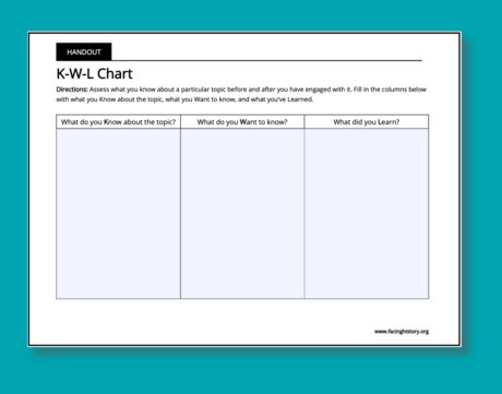 K-W-L Chart template that can be printed out and used in the classroom.