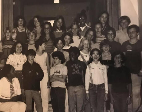 Abby Weiss and her 6th grade class, B&W